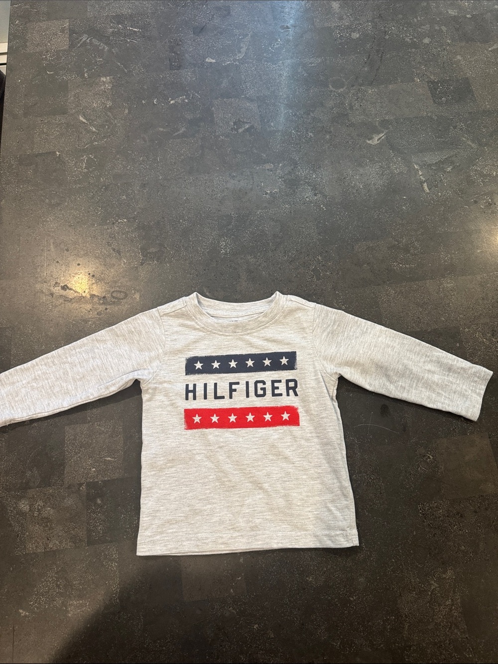 Tommy Hilfiger Light Gray Long-Sleeve Tee with Navy & Red Logo